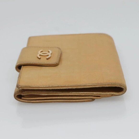 CHANEL Icon Line Bifold Wallet Leather Beige CC - Picture 3 of 16